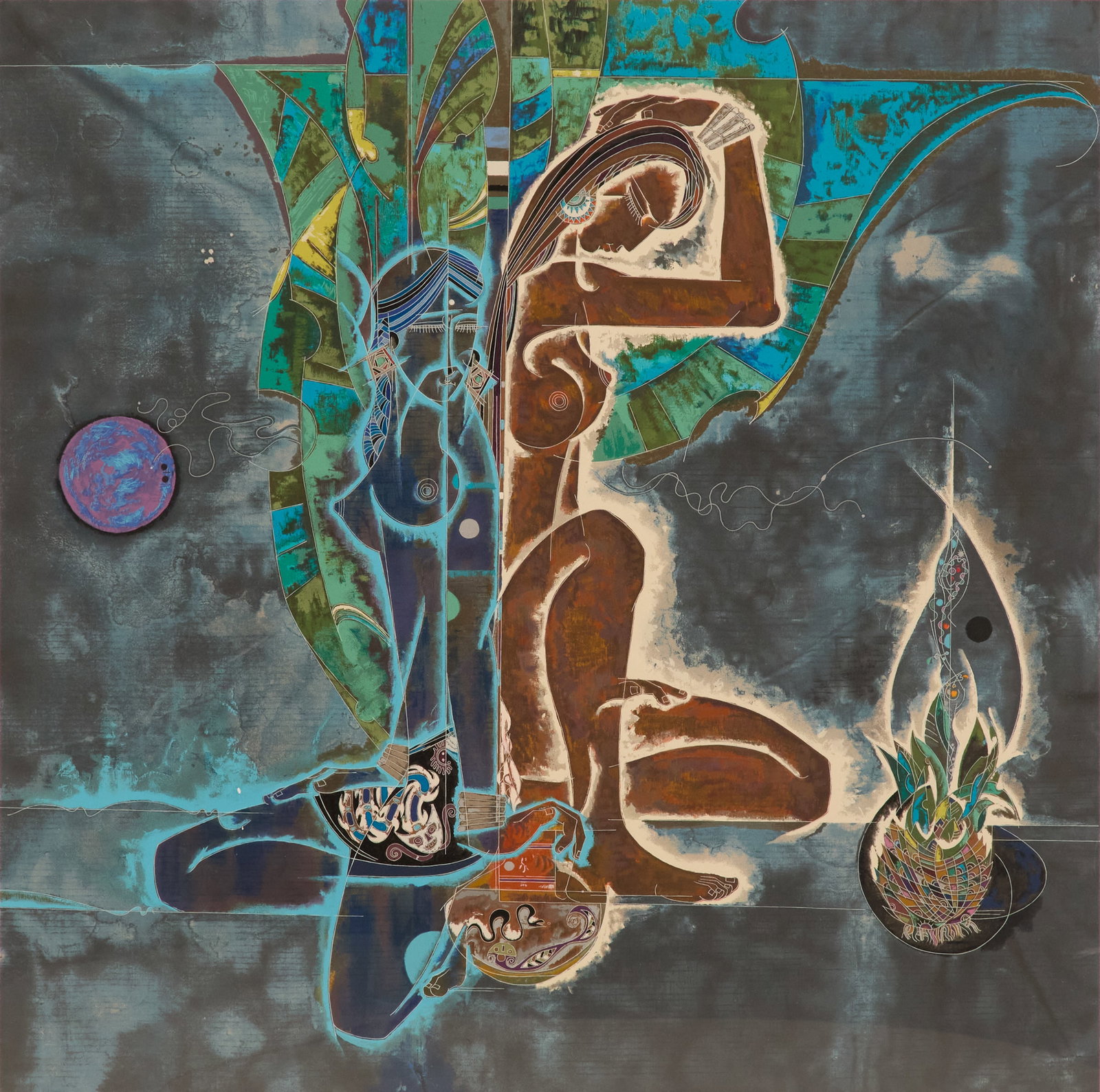 Lu Hong (Chinese, b. 1959): Lu Hong (Chinese, b. 1959) "Spirit of the Tropics" serigraph in colors on paper pencil-signed lower right and numbered "49/300" lower left. Matted, glazed and framed. sight 35" x 34", framed 45" x 43-