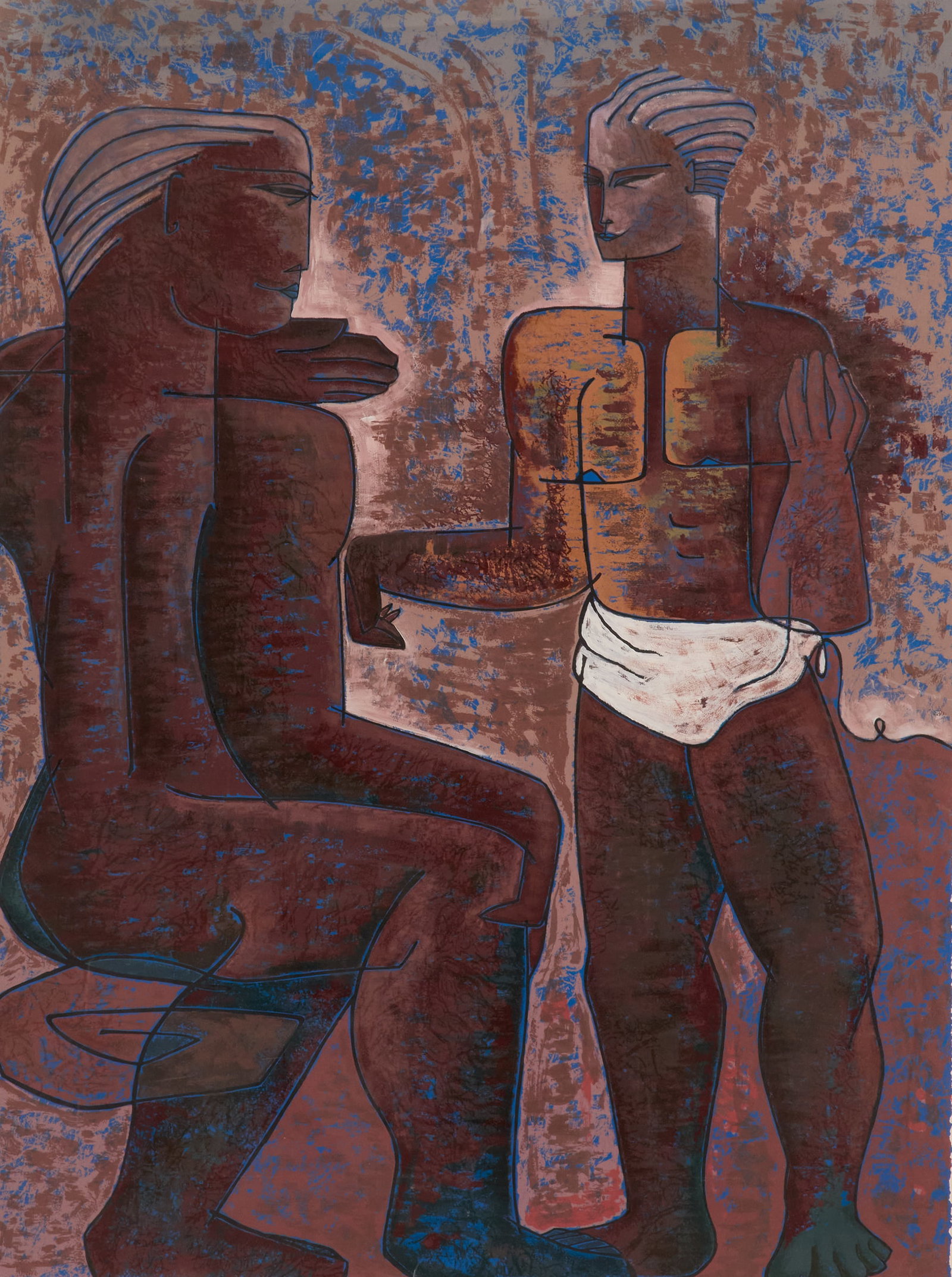 Adrian Wong Shue (Jamaican, b. 1952): Adrian Wong Shue (Jamaican, b. 1952) "The Counselor" serigraph in colors on Arches paper pencil-signed lower right and numbered "8/200" lower left. Matted, glazed and framed. sight 38" x 29", framed 4