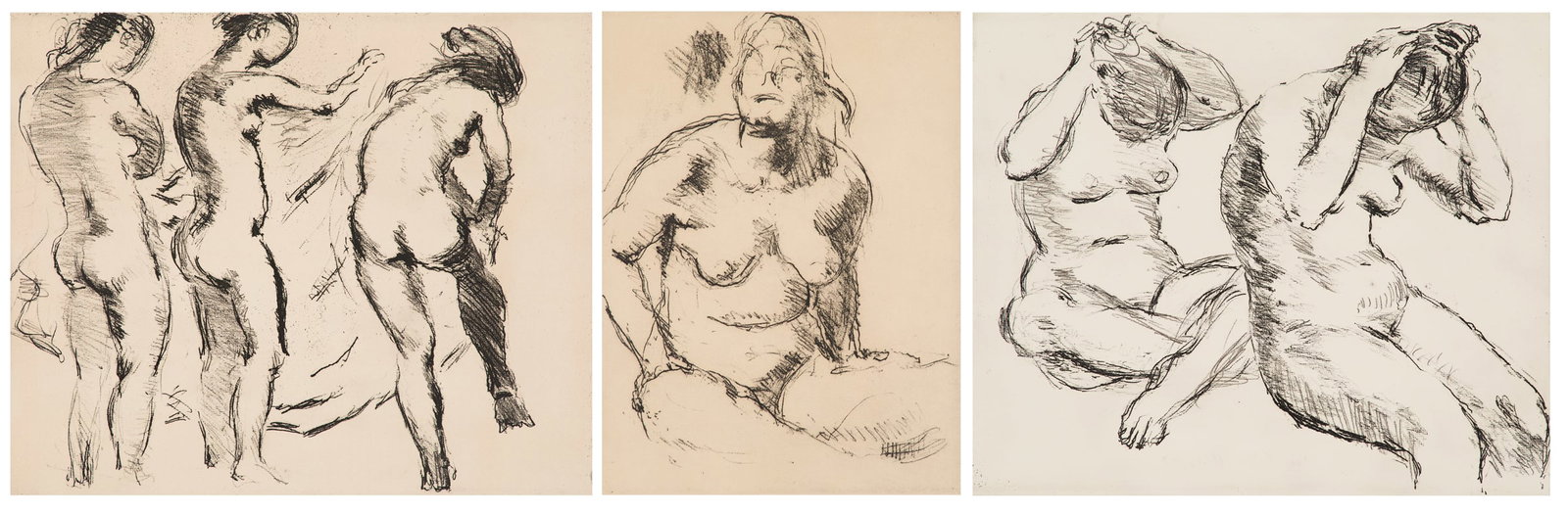 Charles W. Richards (US/Louisiana, 1906-1992): Charles Whitfield Richards (American/Louisiana, 1906-1992) "Seated Nude" "Three Standing Nudes" "Two Seated Nudes" three drypoints on paper each pencil-signed and numbered "trial proof", "9/100" and "