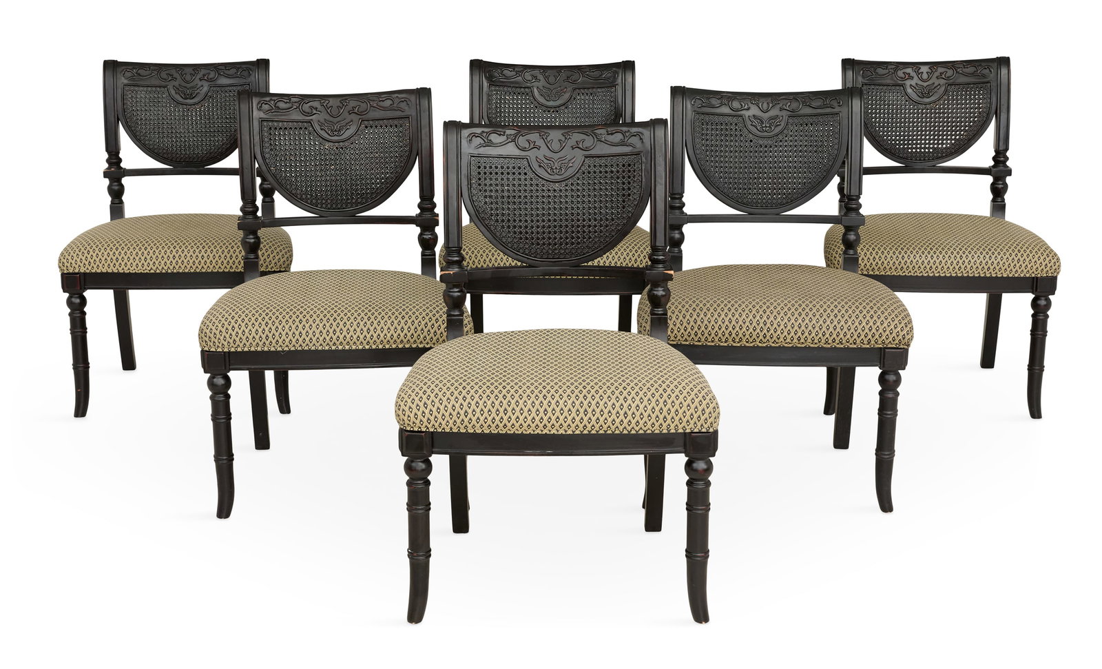 Suite of Six Ebonized and Caned Dining Chairs (1 of 4)
