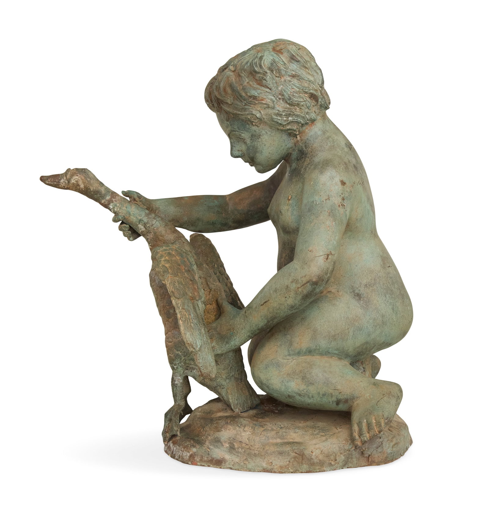 Patinated Bronze Putto with a Goose