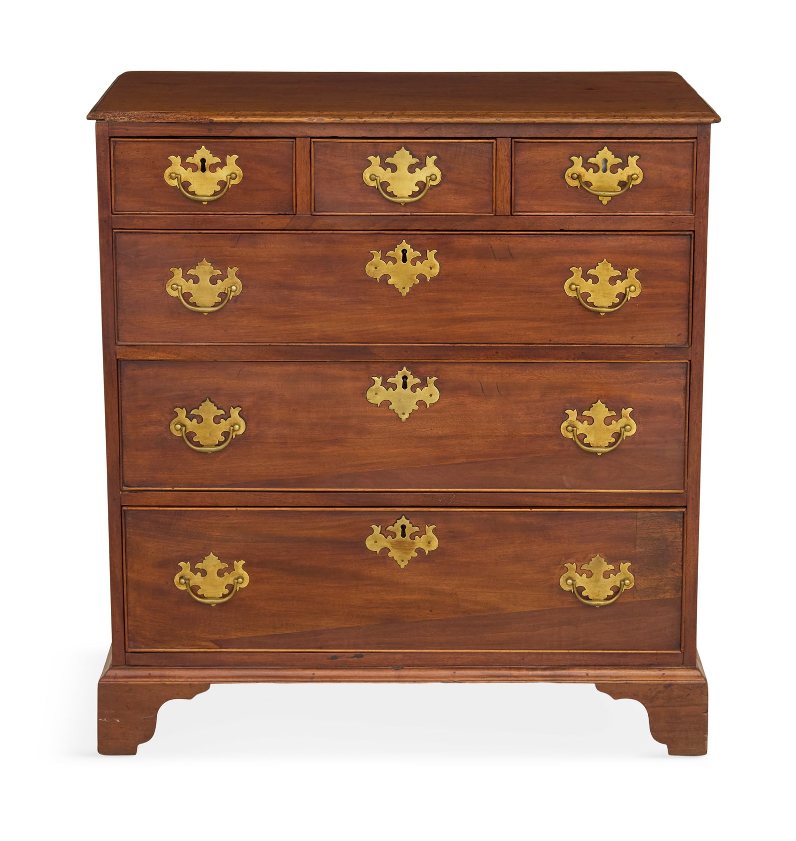 American Chippendale Chest of Drawers: American Chippendale Chest of Drawers late 18th century, the rectangular top with a molded edge, above a case fitted with three small drawers over three long graduated drawers, raised on bracket feet.