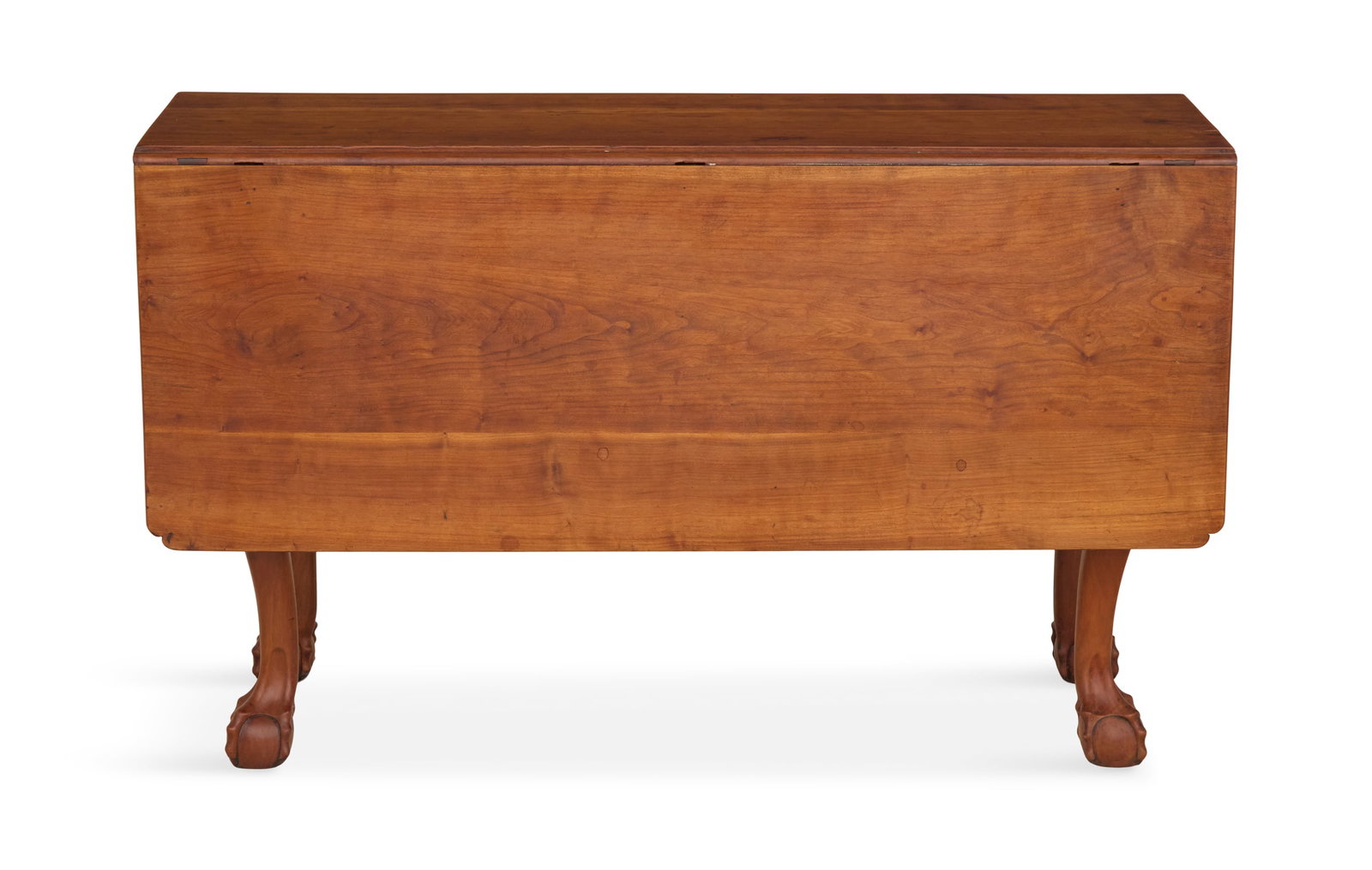 Early American Cherrywood Drop-Leaf Dining Table: Early American Cherrywood Drop-Leaf Dining Table 19th century, the top with two broad drop leaves supported by swing-out legs ending in ball-and-claw feet. h. 29", w. 48", ext. w. 48", d. 18"