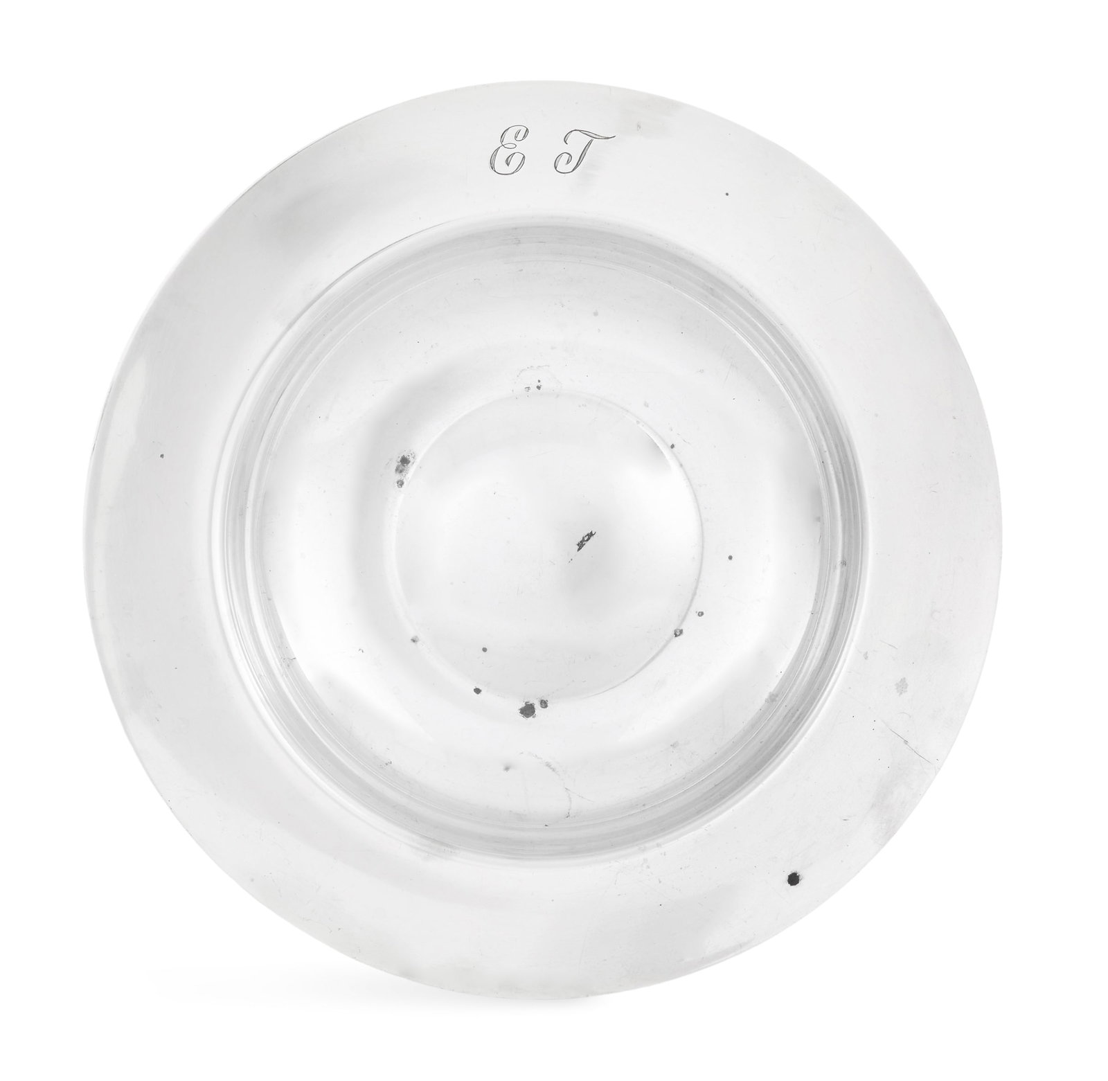 Tiffany Sterling Silver Armada Dish: Tiffany Sterling Silver Armada Dish mid-20th century, New York, New York, of traditional form, monogrammed on the rim "ET". dia. 7"; 7.64 t. oz. Provenance: The collection of Deborah & Eli Tullis, New