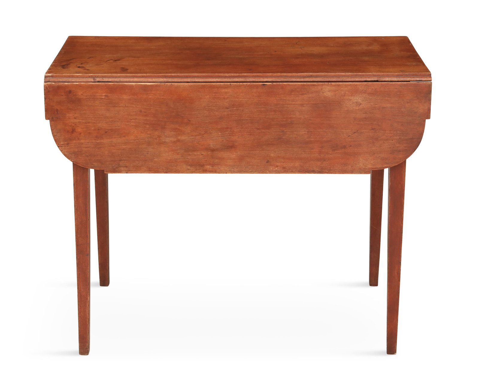 American Federal Cherrywood Pembroke Table: American Federal Cherrywood Pembroke Table early 19th century, the top with two drop leaves, each with shaped cut corners, one end fitted with a drawer, raised on tapered square legs. h. 28-1/2", w. 2