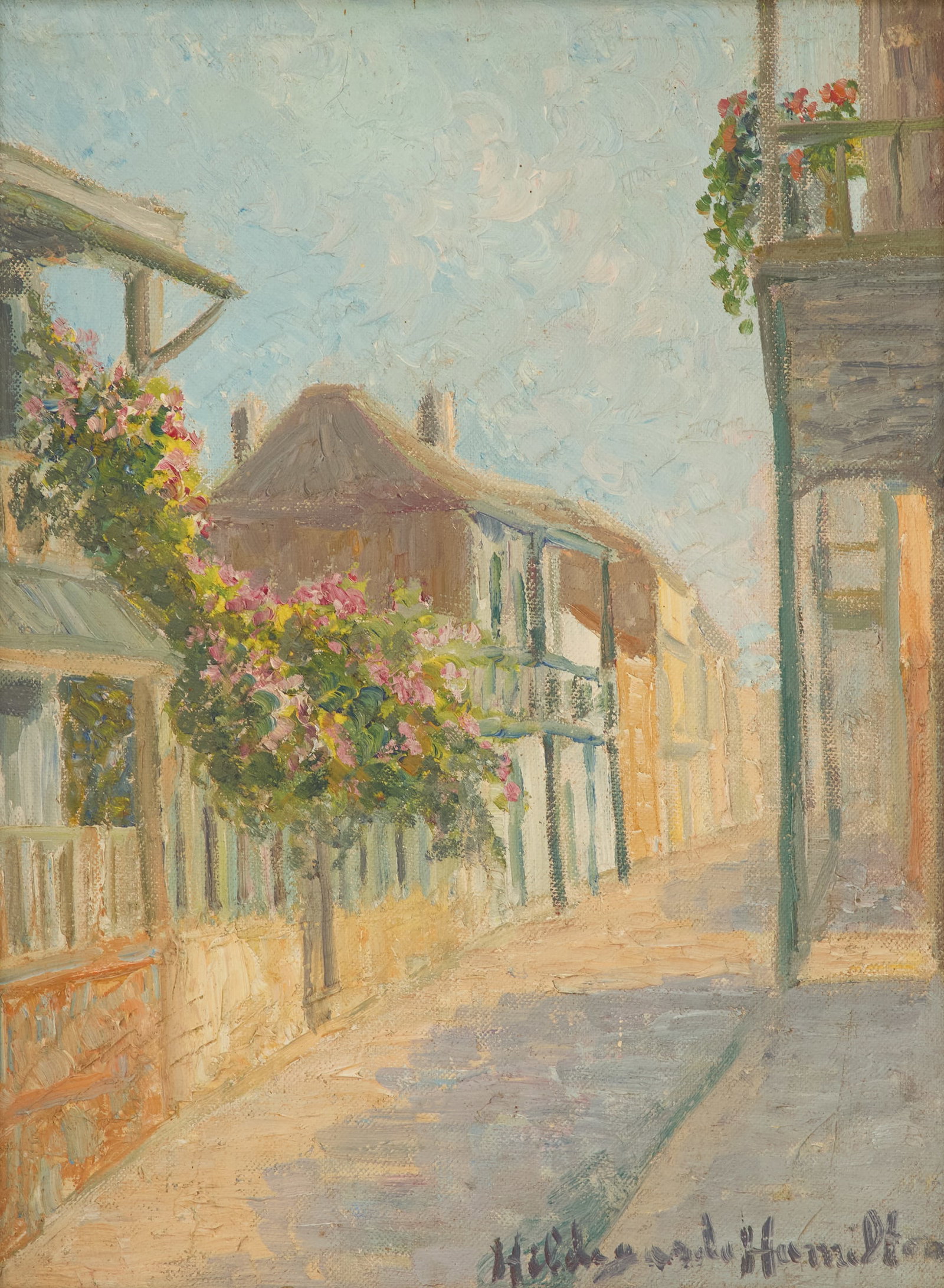 Hildegarde Hume Hamilton (US/Florida, 1898-1970): Hildegarde Hume Hamilton (American/Florida, 1898-1970) "Savannah Afternoon" oil on canvas board signed lower right. Framed. 12" x 9", framed 15" x 12"