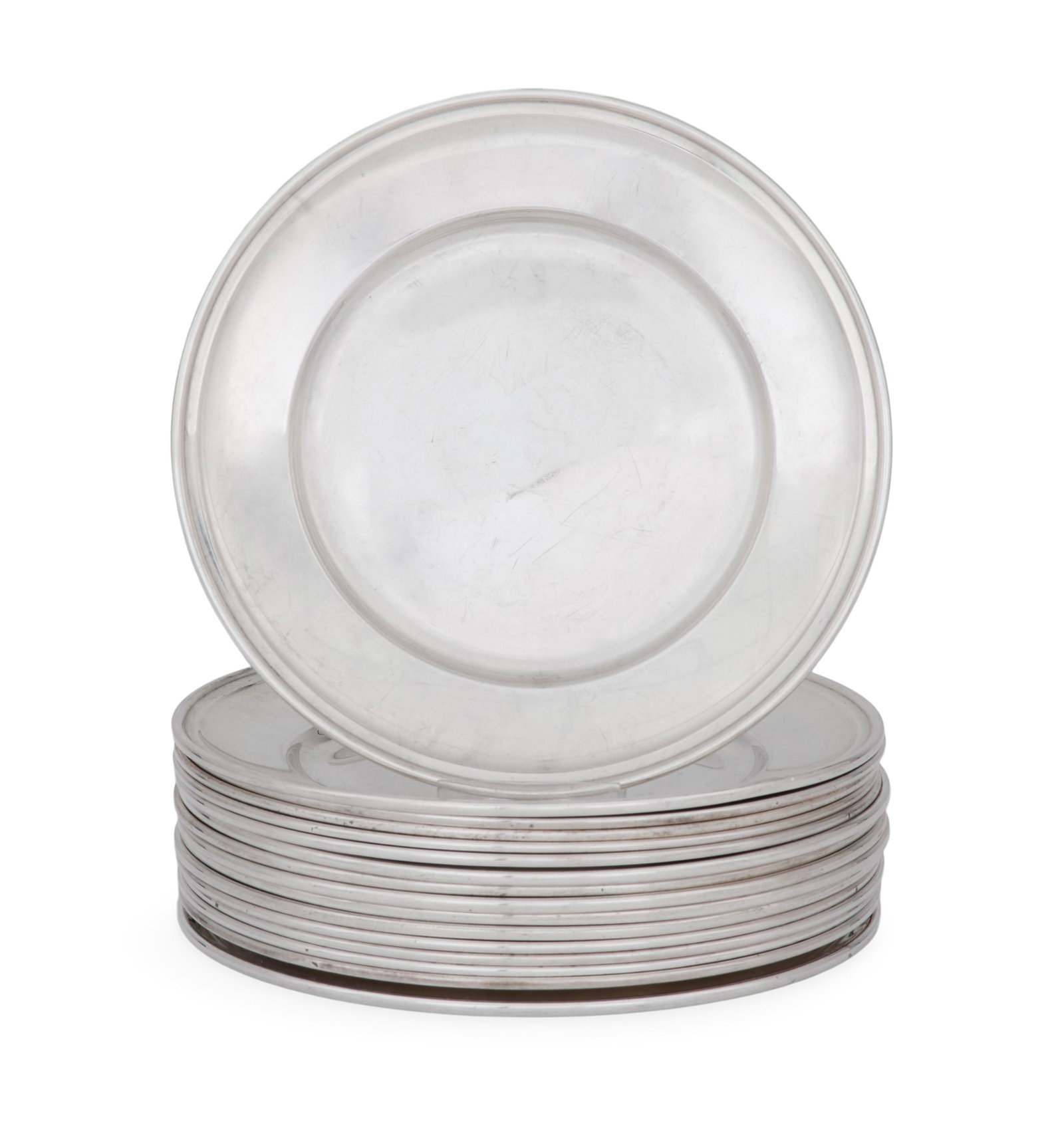 Sterling and Silverplate Bread-and-Butter Plates: Sixteen Sterling and Silverplate Bread-and-Butter Plates 20th century, including: seven Gorham sterling silver pieces with molded rim; eight F.B. Rogers silverplate pieces with reeded rim; and one One