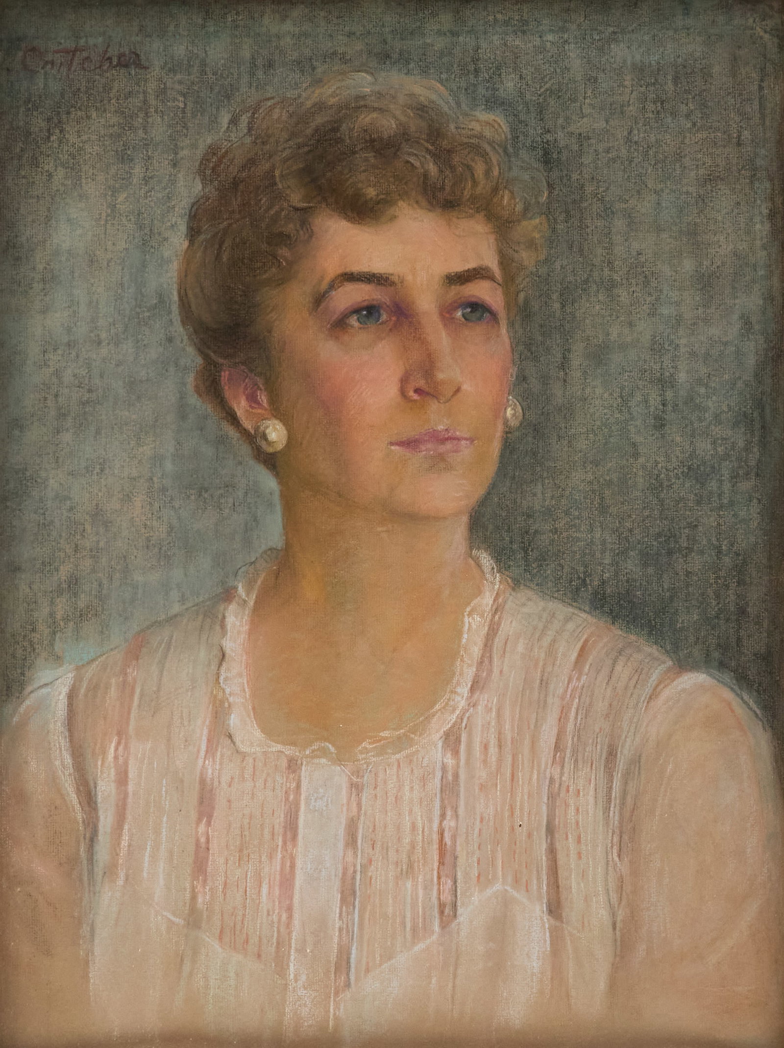 Catharine Carter Critcher (American, 1868-1964): Catharine Carter Critcher (American, 1868-1964) "Portrait of a Lady" pastels on paper signed upper left. Matted, glazed and framed. 24" x 18", framed 29" x 23"