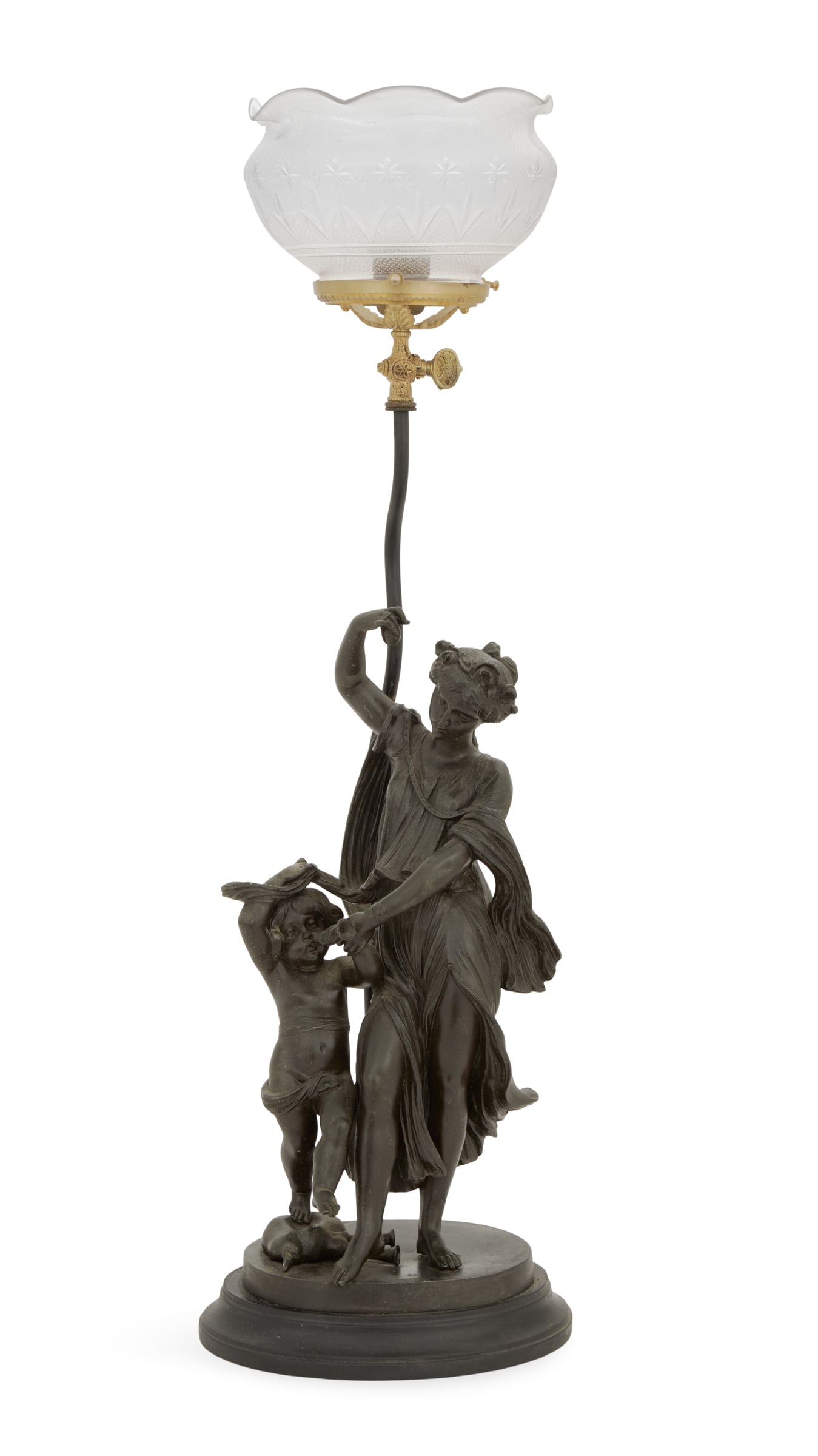 Patinated Metal Gas Newel Post Lamp (1 of 2)