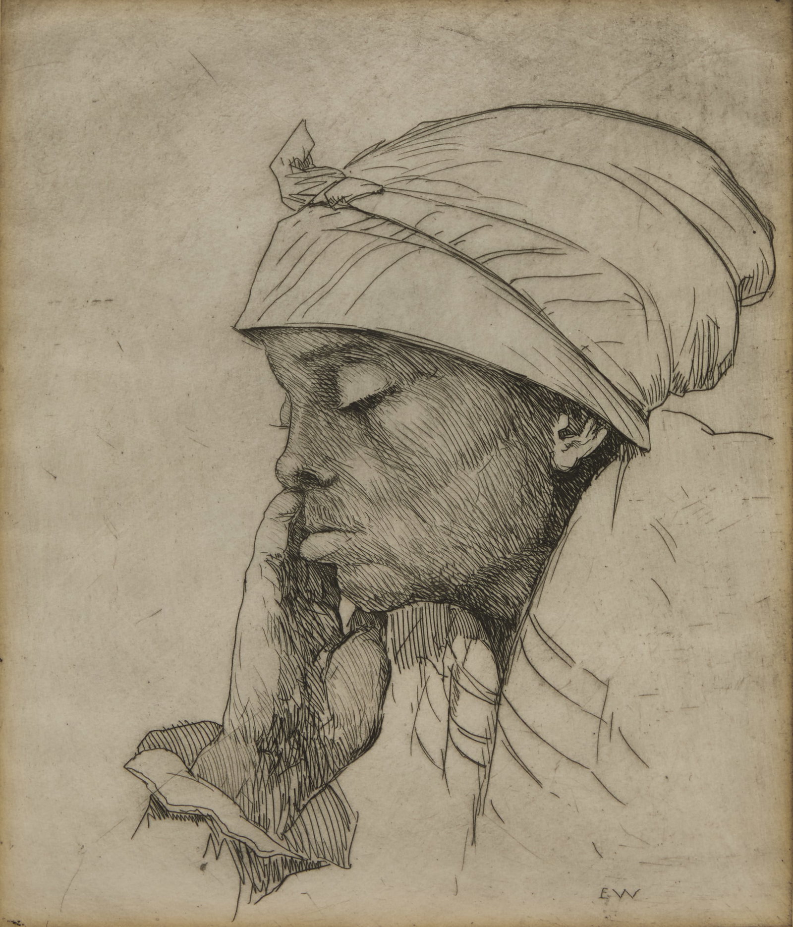 Ellsworth Woodward (US/New Orleans, 1861-1939): Ellsworth Woodward (American/New Orleans, 1861-1939) "Marie Celeste" etching initialed "E.W." in plate lower right. Matted, glazed and framed. sight 9-1/2" x 7-1/2", framed 17-1/2" x 16" Provenance: E