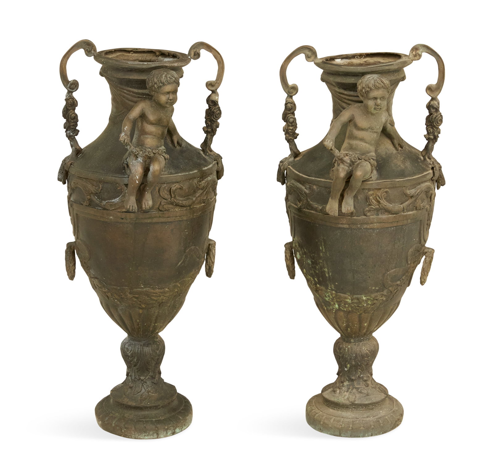 Pair of Tall Bronze Figural Vases (1 of 3)