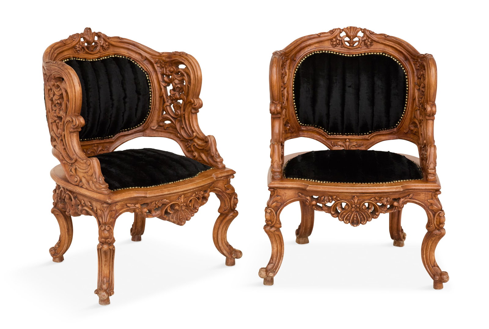 Pair of Rococo-Style Carved Mahogany Salon Chairs (1 of 3)