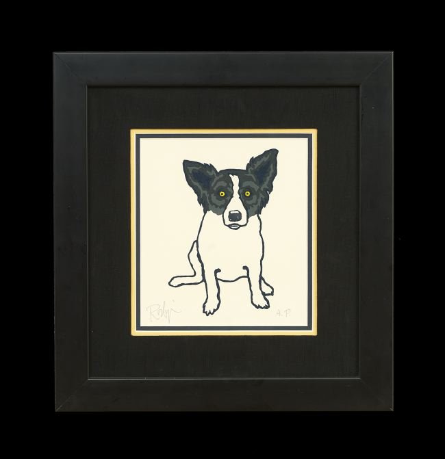 George Rodrigue (American/Louisiana, b. 1944): George Rodrigue (American/Louisiana, b. 1944), "Yellow Eyes", silkscreen, artist proof, signed lower left, sight 8-3/4" x 7-3/4". Attractively matted, glazed and framed.