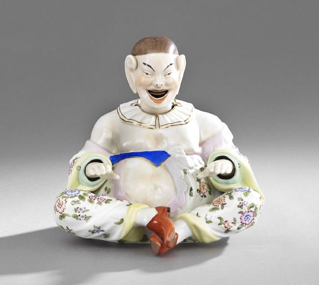 Meissen-Style Mandarin Nodder: Meissen-Style Mandarin Nodder, made by Saxonian Porcelain Factory, Carl Thieme and VEB Saxonian Porcelain Manufactory, Dresden, Potschappel, h. 11-1/2", w. 10-1/4", d. 10-1/4".