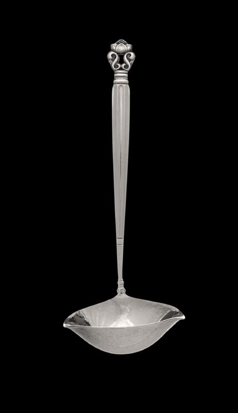 Georg Jensen Sterling Silver "Acorn" Sauce Ladle: Georg Jensen Sterling Silver "Acorn" Sauce Ladle, the pattern designed in 1915 by Johan Rohde (1866-1935), Copenhagen, with the post-1945 Jensen mark, l. 8", 2.82 t. oz.