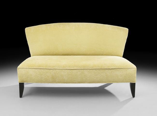 Todd Hase, New York, "Amelia" Back-Swept Settee: Todd Hase, New York, "Amelia" Back-Swept Settee, upholstered in cream cut-chenille, h. 34", w. 60", d. 32". Provenance: Chrestia/Staub/Pierce, New Orleans, Louisiana.