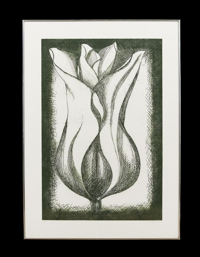 Lowell Blair Nesbitt (American, 1933-1993): Lowell Blair Nesbitt (American, 1933-1993), "Tulip, Lily, Lily", 1977, suite of three serigraphs, each pencil marked "AP" lower left and pencil signed and dated lower right, sight 41-1/2" x 29". Attra
