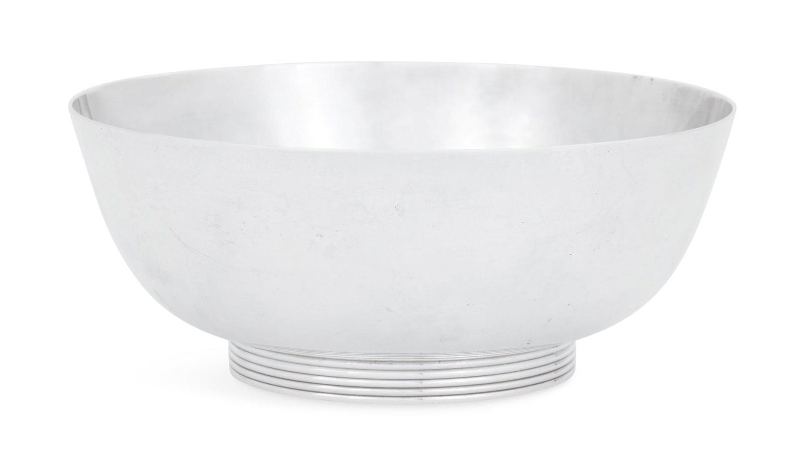 S. Kirk & Son Modernist Sterling Silver Bowl: S. Kirk & Son Modernist Sterling Silver Bowl mid-20th century, Baltimore, Maryland, of hemispherical form with reeded foot ring. h. 4", dia. 9-1/2"; 28.05 t. oz.