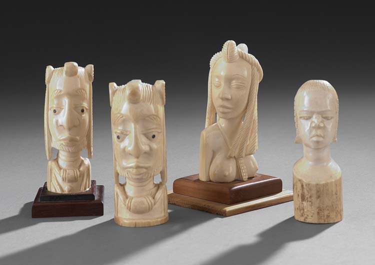 Collection of Four African Carved Ivory Busts: Collection of Four African Carved Ivory Busts, early 20th century, h. 6-1/4".