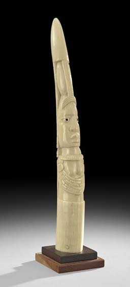 African Carved Ivory Tusk: African Carved Ivory Tusk, first half 20th century, depicting the bust of a woman, h. 16".