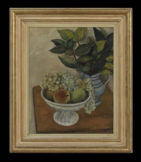 Alexander Brook (American, 1898-1980): Alexander Brook (American, 1898-1980), "Still Life with Grapes and Peaches", 1930, oil on canvas, signed and dated lower right, 20" x 16". Framed.
