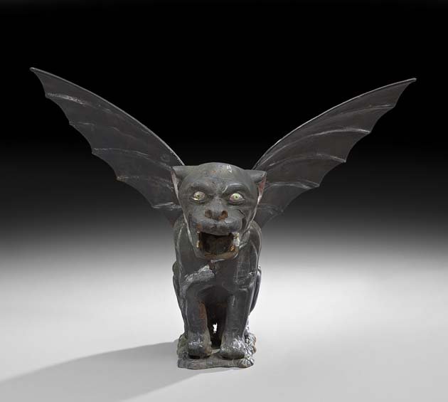 Cast Iron Figure of a Menacing Winged Gargoyle