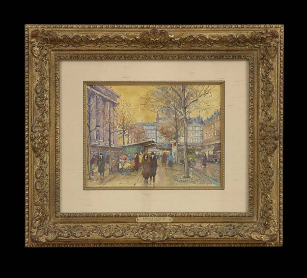Edouard Cortes (French, 1882-1969): Edouard Cortes (French, 1882-1969), "Place Vendome", gouache on paper, signed lower right, 7-1/2" x 11-3/4". Glazed, matted and framed. Provenance: Houston, Texas Estate.