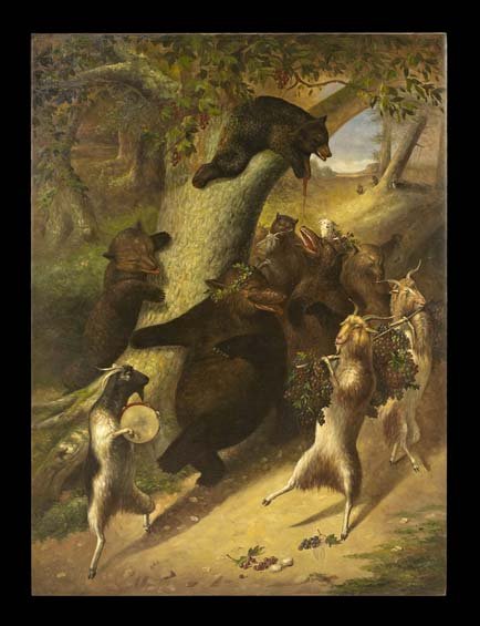 American School (3rd/4th Quarter 19th C.): American School (Third or Fourth Quarter 19th Century), "The March of Silenus", oil on canvas, after the 1860 work by William Holbrook Beard (1825-1900), unsigned, 79" x 59". Unframed.