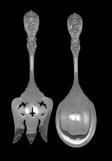 Reed & Barton "Francis I" Silver Salad Set: Reed & Barton "Francis I" Sterling Silver Salad Serving Set, the pattern designed in 1907 by Ernest Meyer, Taunton, Massachusetts, including a salad serving fork and spoon, no monograms, l. 9-1/2", 9.
