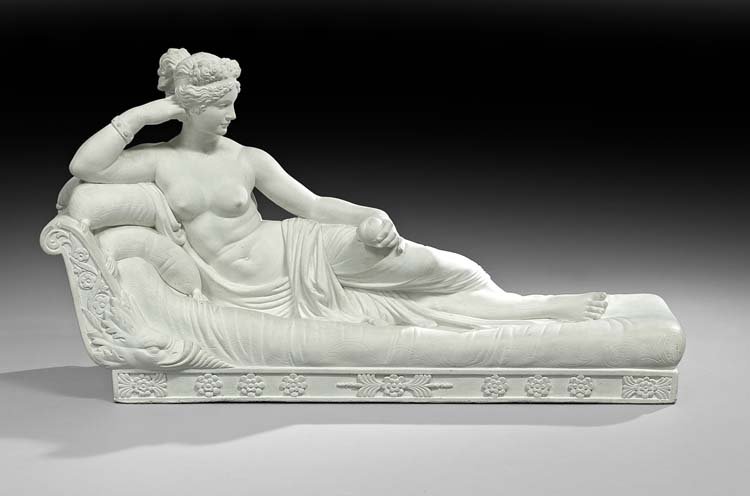 Stoneware Figure of Pauline Bonaparte Borghese: Stoneware Figure of Pauline Bonaparte Borghese, 20th century, after Antonio Canova (Italian, 1757-1822), the figure depicted as Venus with an apple, h. 21-1/2", w. 11-1/2", l. 37-1/4".