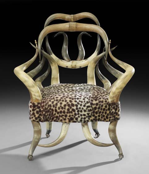 Victorian Horn Armchair: Victorian Horn Armchair, Attributed to Wenzel Friedrich, San Antonio, Texas, fourth quarter 19th century, appearing to be armchair no. 2 in the 1890 Friedrich Trade Catalogue, with a description that