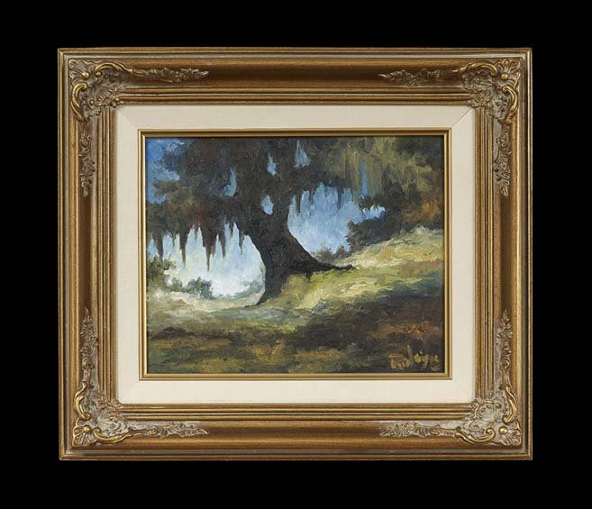 George Rodrigue (American/Louisiana, b. 1944): George Rodrigue (American/Louisiana, b. 1944), "Oak", 1989, oil on canvas, signed lower right, 8" x 10". Framed.