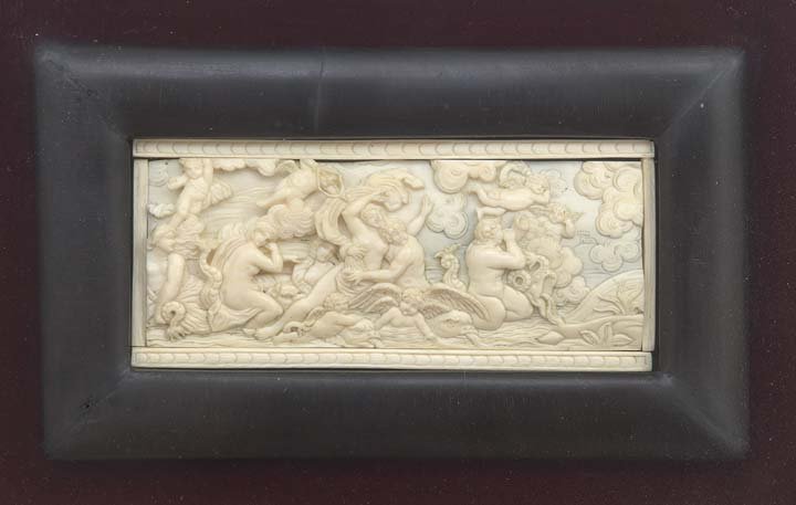 Bas-Relief Ivory of Scylla and Glaucus: Continental Bas-Relief Ivory Plaque Depicting Scylla and Glaucus, after "The Loves of the Gods" fresco cycle by Annibale Carracci (Italian, 1560-1609) for the Palazzo Farnese, Rome, Italy, 19th centur