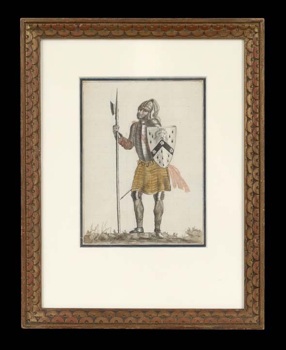 Continental School (18th Century): Continental School (18th Century), "Two Knights", two watercolors and ink on paper, unsigned, sheet size 8-3/4" x 6-1/8". Both glazed, attractively matted and framed.