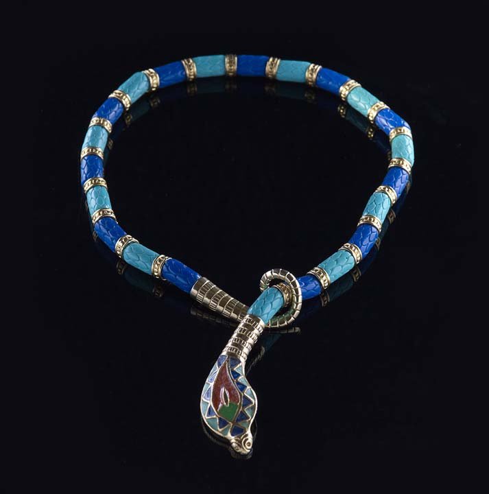 Vintage Hattie Carnegie Snake Necklace: Vintage Hattie Carnegie Egyptian Revival Snake Necklace, 1960's, bearing the oval Hattie Carnegie label, overall, l. 19-1/2".