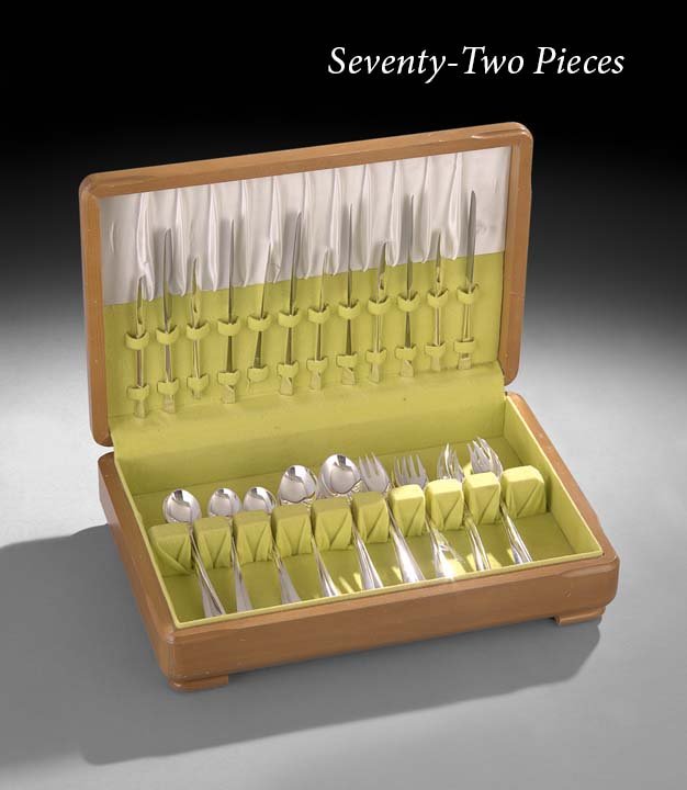 72 Pcs. Dansk "Tjorn" Sterling Flatware Set: Good Seventy-Two-Piece Dansk "Tjorn" Sterling Silver Flatware Set, the pattern designed in 1961 by Jens Harald Quistgaard (1919-2008) for Dansk Designs, Mount Kisco, New York, complete for twelve pers