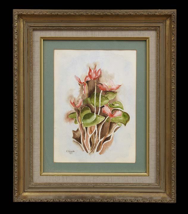 Charles Demuth (American, 1883-1935): Charles Demuth (American, 1883-1935), "Cyclamens", 1919, watercolor on paper, signed and dated lower left, sight 11-1/2" x 8-1/4". Matted and framed.