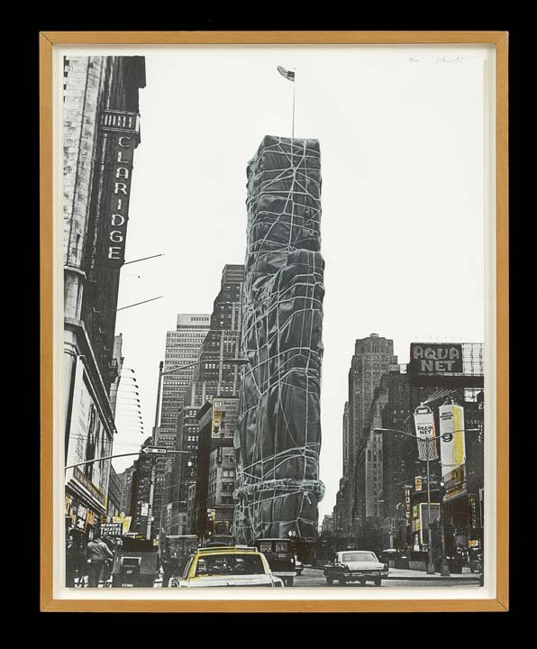 Christo & Jeanne-Claude (Bulgarian/French/U.S.): Christo and Jeanne-Claude (Bulgarian/French/American, 20th Century), "Wrapped Building Project", offset lithograph, signed in pencil upper right and numbered "30/100", sheet 27-3/4" x 21-3/4". Glazed,