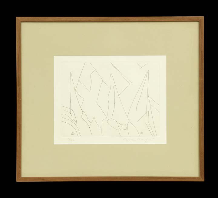 Ralston Crawford (American, 1906-1978): Ralston Crawford (American, 1906-1978), "Untitled", black and white etching, monogrammed in plate lower right, pencil signed lower right, numbered lower left "22/22", sight 10" x 12-7/8". Glazed, matt