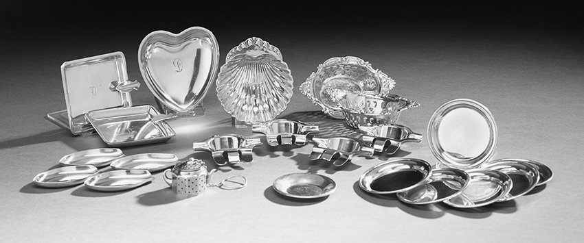 Twenty-Two Pieces of Small Silver and Silverplate: Twenty-Two Pieces of Small Sterling Silver and Silverplate Tableware, 20th century, various manufacturers, including sterling pieces: two Birks nut dishes, a set of six circular butter pats, a single 