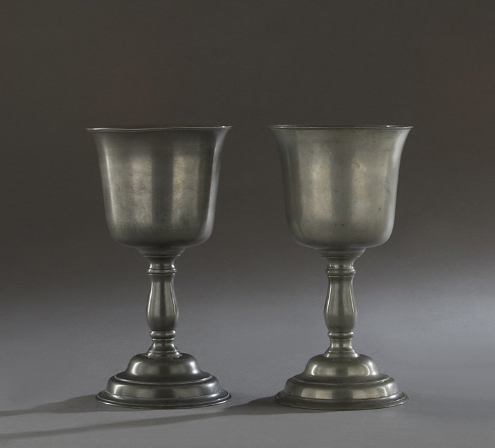 Pair of Pewter Chalices: Pair of Pewter Chalices, in the 19th-century style, h. 8-3/4".