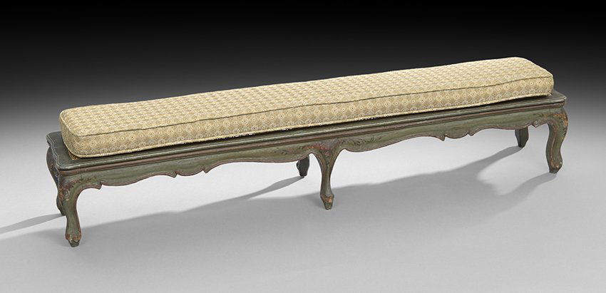 Louis XV-Style Painted and Caned Kneeler: Louis XV-Style Painted and Caned Kneeler, mid-20th century, h. 8-1/2", w. 49", d. 9".