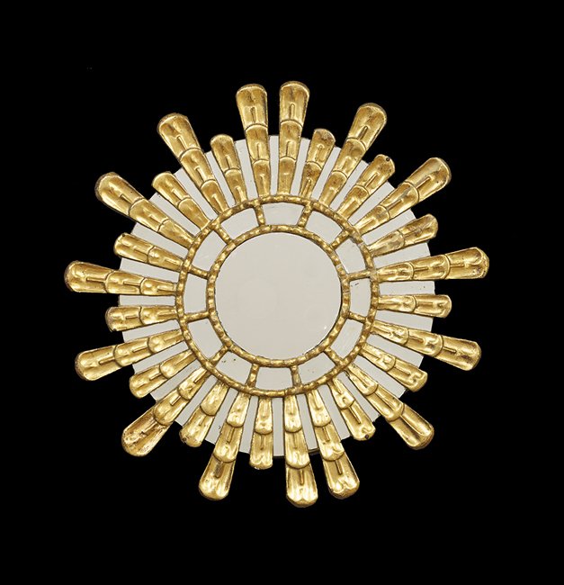 Giltwood Sunburst Mirror: Giltwood Sunburst Mirror, with scale-patterned "rays", dia. 23-1/2".