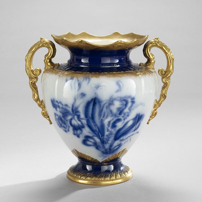 English Flow Blue Art Nouveau Vase: English Flow Blue Art Nouveau Vase, ca. 1900, signed "Adderly, England", h. 11-1/2", dia. 10".