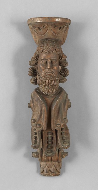Large Latin American Carved Spanish Cedar Bracket: Large Latin American Carved Spanish Cedar Bracket, ca. 1900, h. 34-3/4", w. 9-1/4", d. 6-3/4".
