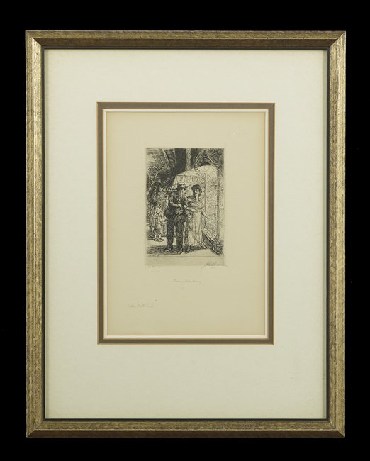 John French Sloan (British, 1871-1951): John French Sloan (American/Pennsylvania, 1871-1951), "Jewelry Store, Bovary", engraving, pencil signed, numbered and titled, sight 10" x 7". Glazed, matted and framed.