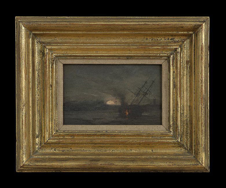 Dutch School (Fourth Quarter 19th Century): Dutch School (Fourth Quarter 19th Century), "The Sinking Schooner", oil on panel, unsigned, 4-1/2" x 7". Framed.
