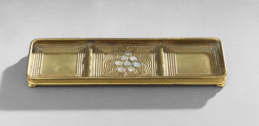 Tiffany Studios Gilt-Bronze "Abalone" Pen Tray: Tiffany Studios Gilt-Bronze "Abalone" Pen Tray, first quarter 20th century, signed "Tiffany Studios, New York, 1159", w. 2-1/2", l. 8".