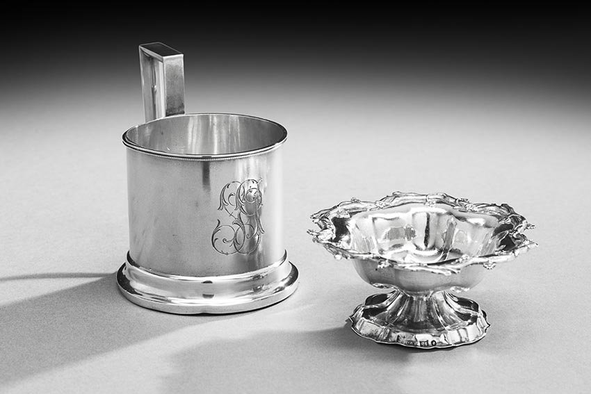 Two Pieces of 19th-Century Russian .875 Silver: Two Pieces of 19th-Century Russian 84 Zolotnik (.875) Silver, including a Nicholas I small footed bowl, marked St. Petersburg, 184? (date rubbed), by Carl Adolf Seipel (1820-1891), assayer Davyd Foros