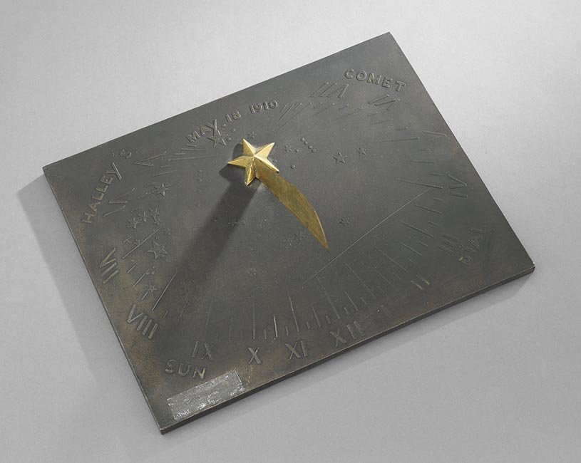 Sundial Commemorating Halley's Comet 1910 Orbit: Bronze Sundial Commemorating Halley's Comet 1910 Orbit, after Louis F. Ragot (Franco-American, 19th/20th century), first quarter 20th century, Pennsylvania, the bronze gnomon molded to represent a com